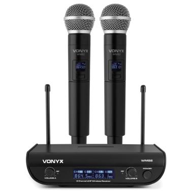 Vonyx wm82 set microfono wireless digitale uhf a 2 canali con 2 palmari